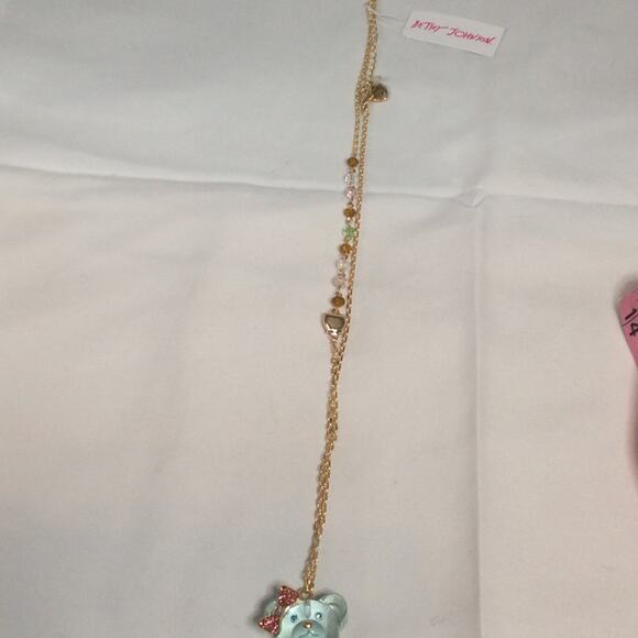 NWT BETSEY JOHNSON LIGHT BLUE GUMMY PINK BOW GOLD TONE CHAIN - Picture 5 of 7
